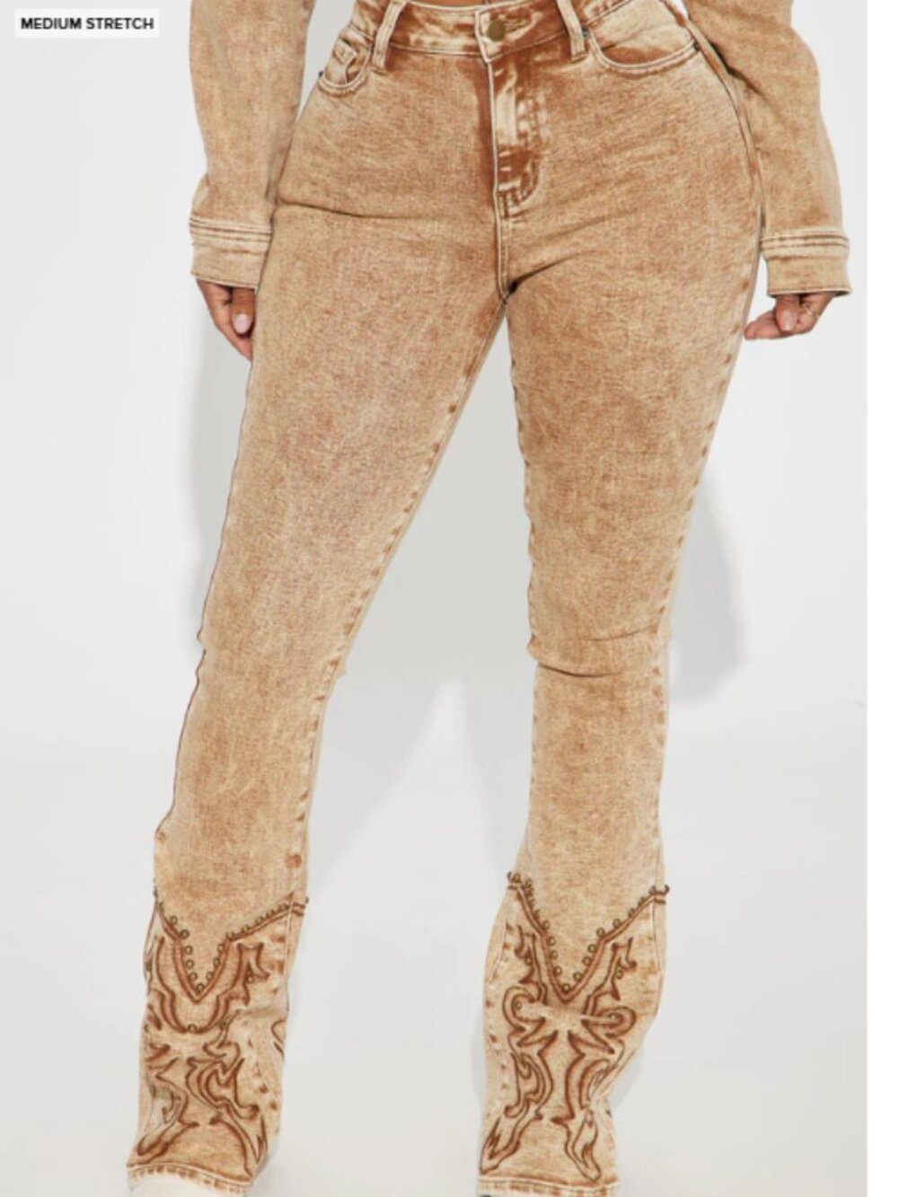 Fashion Nova NWT Brown Acid-Wash Embroidered Flare Jeans